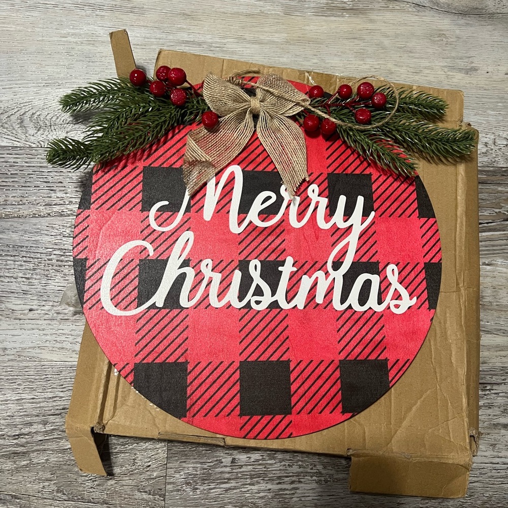 Buffalo Plaid Merry Christmas Door Sign